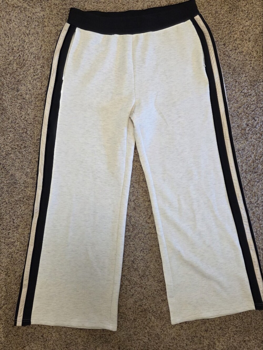 CAbi Cream Wide-Leg Pants with Black Side Stripes